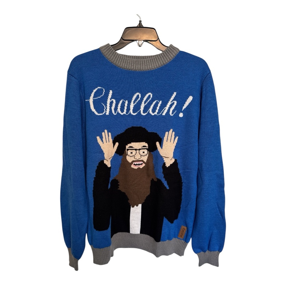 Tipsy Elves Challah Rabbi Happy Hannukah Large Funny Holiday Sweater UNISEX - Picture 2 of 14